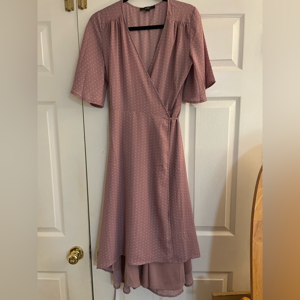Lulus Elegant Mauve shortsleeved midi eWrap Dress small NWT